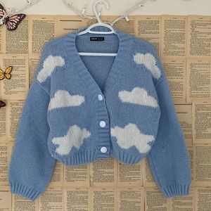 Cropped Shein Blue Sweater with Clouds